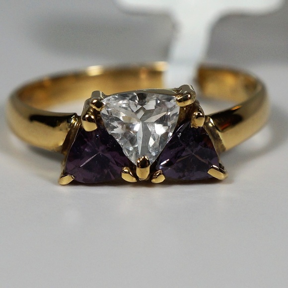 18KY Custom made Purple & White Sapphire ring